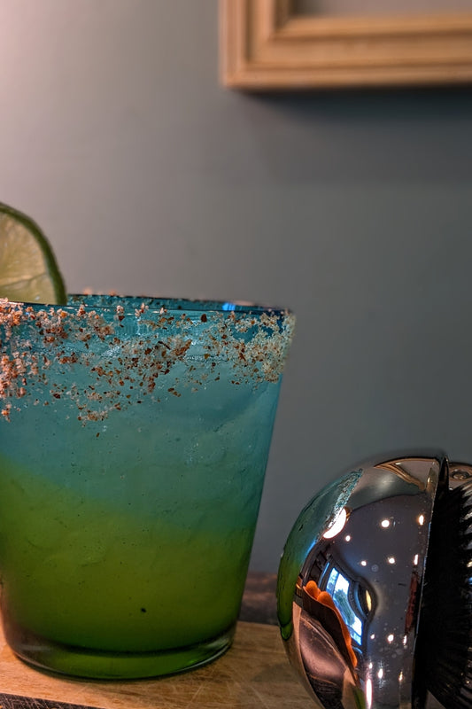 Our margarita served in the handblown "Aurora" Tapatia glass