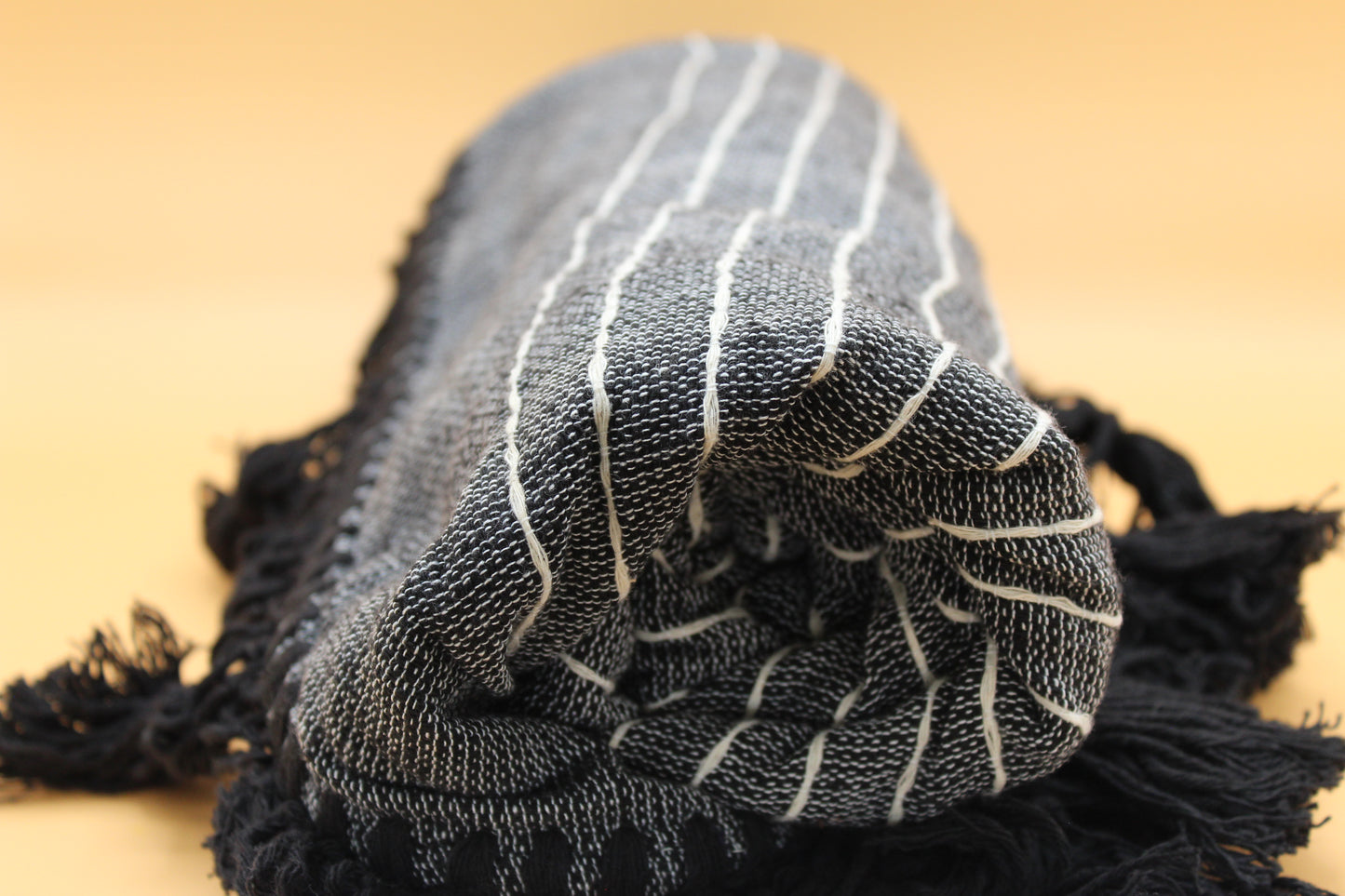 Woven Cotton Throw | Black Fringe
