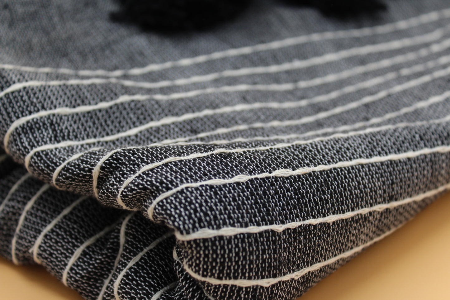 Woven Cotton Throw | Black Fringe