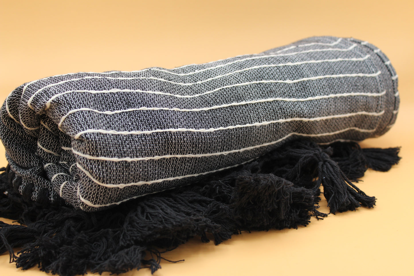 Woven Cotton Throw | Black Fringe