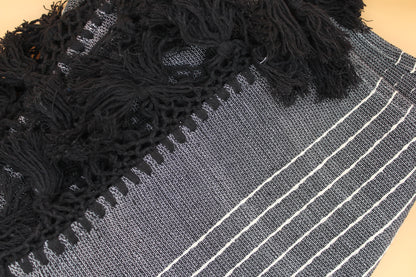 Woven Cotton Throw | Black Fringe