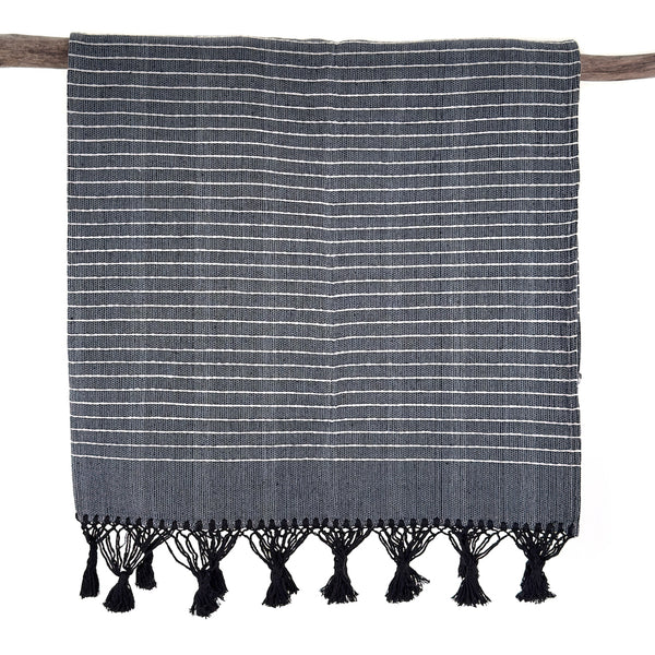 Woven Cotton Throw | Black Fringe